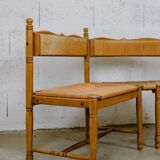 Wooden & straw corner bench