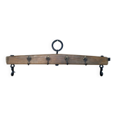 Ancien porte manteau mural palonnier attelage cheval bois + patères métal