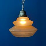 Vintage ocher glass hanging lamps with brass gallery