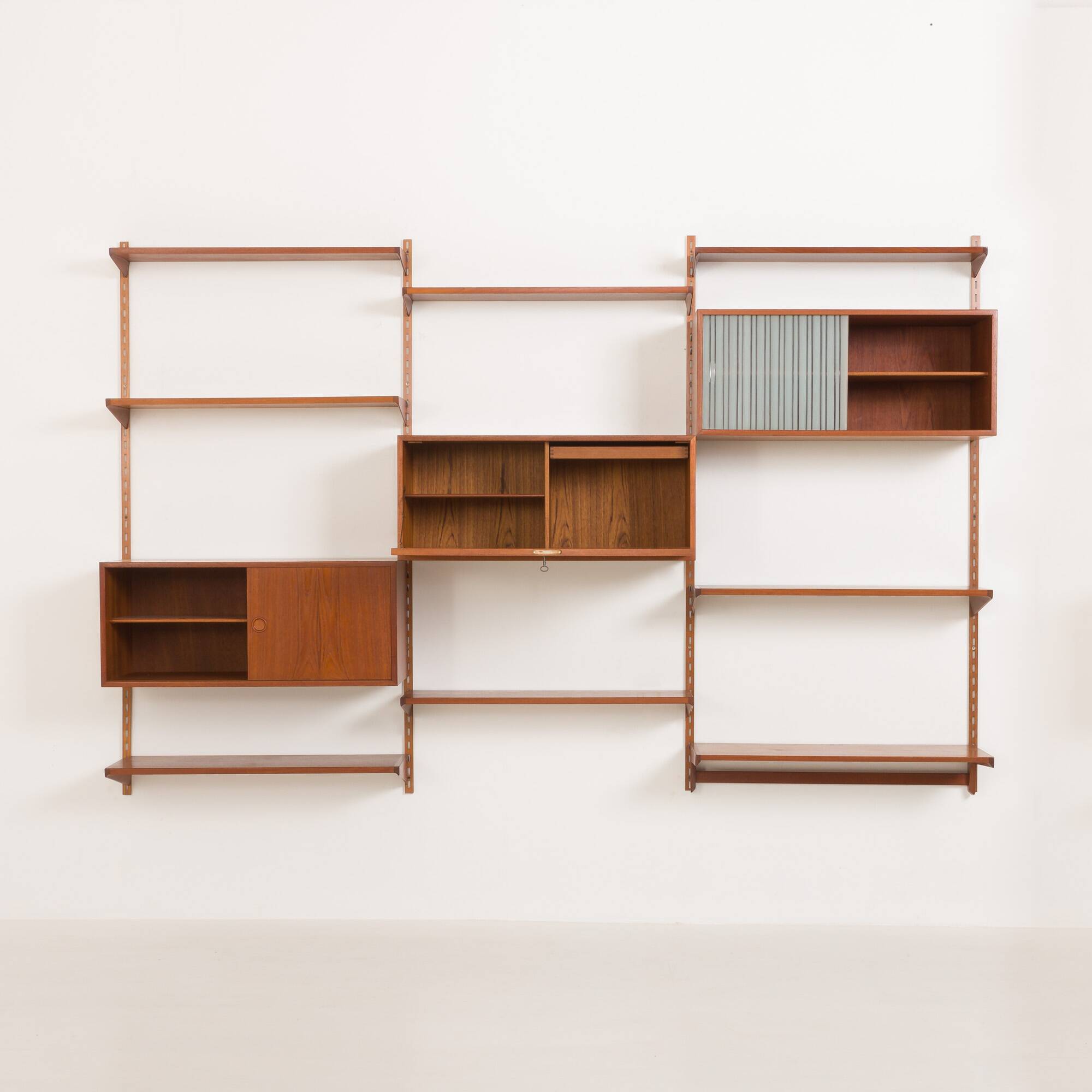 Three-compartment teak wall cabinet by Kai Kristiansen for FM Mobler, Denmark, 1960s