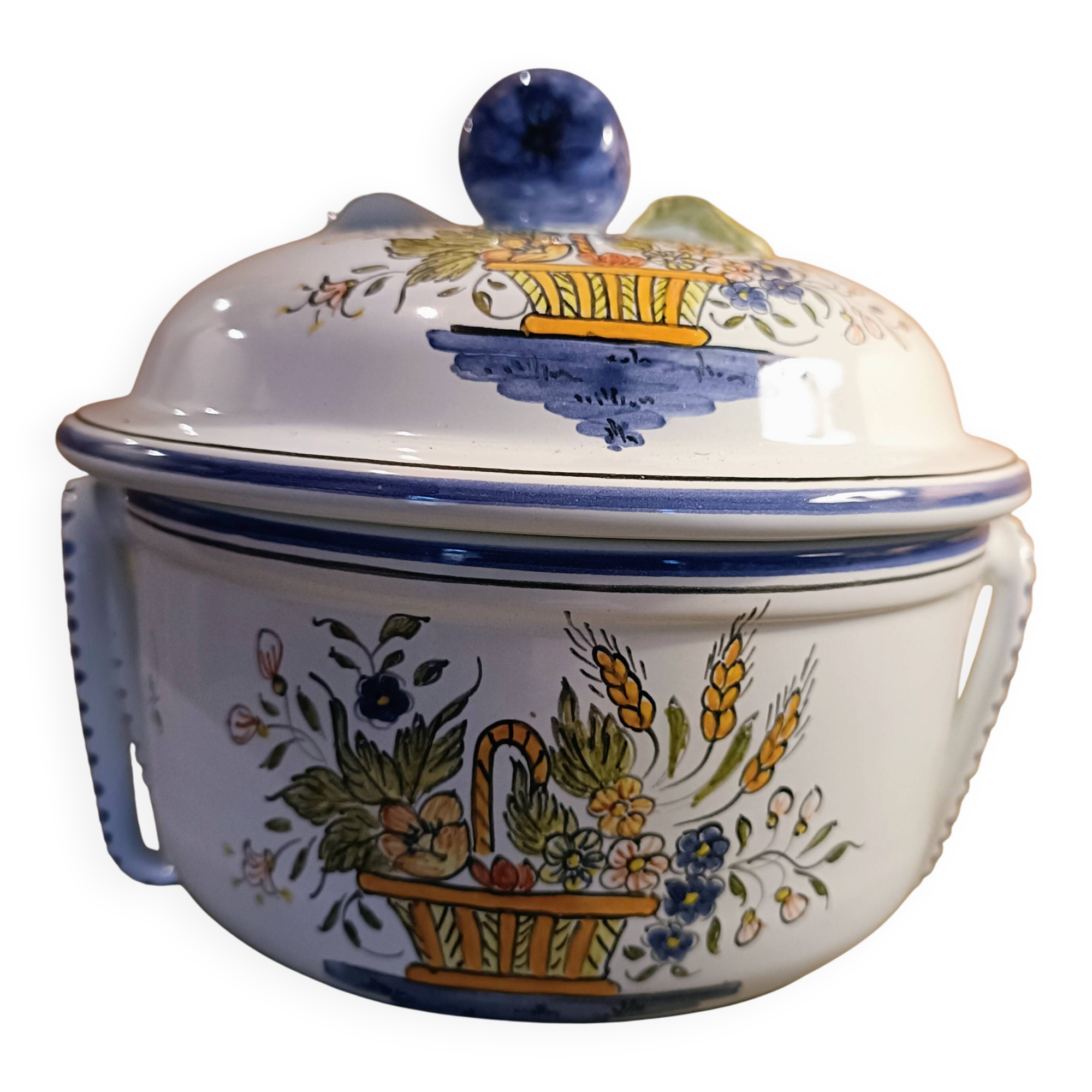 Earthenware candy dish with hand-decorated surfaces