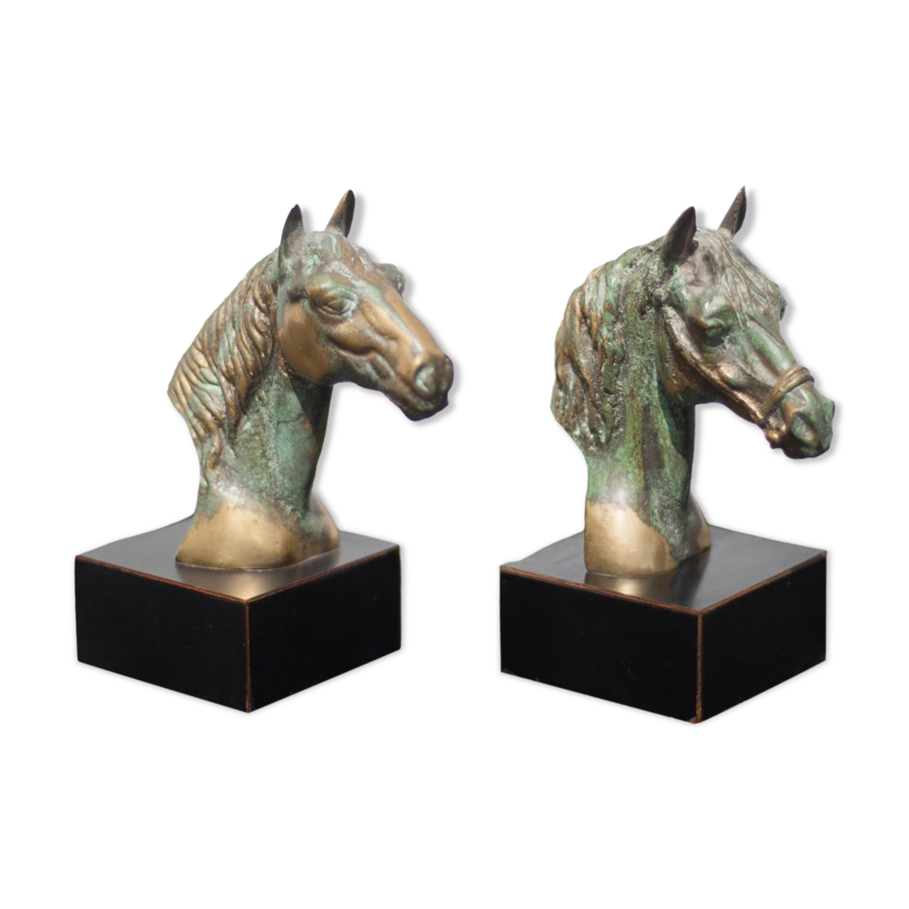 Paire de serre-livres représentant des chevaux (2) - Bronze