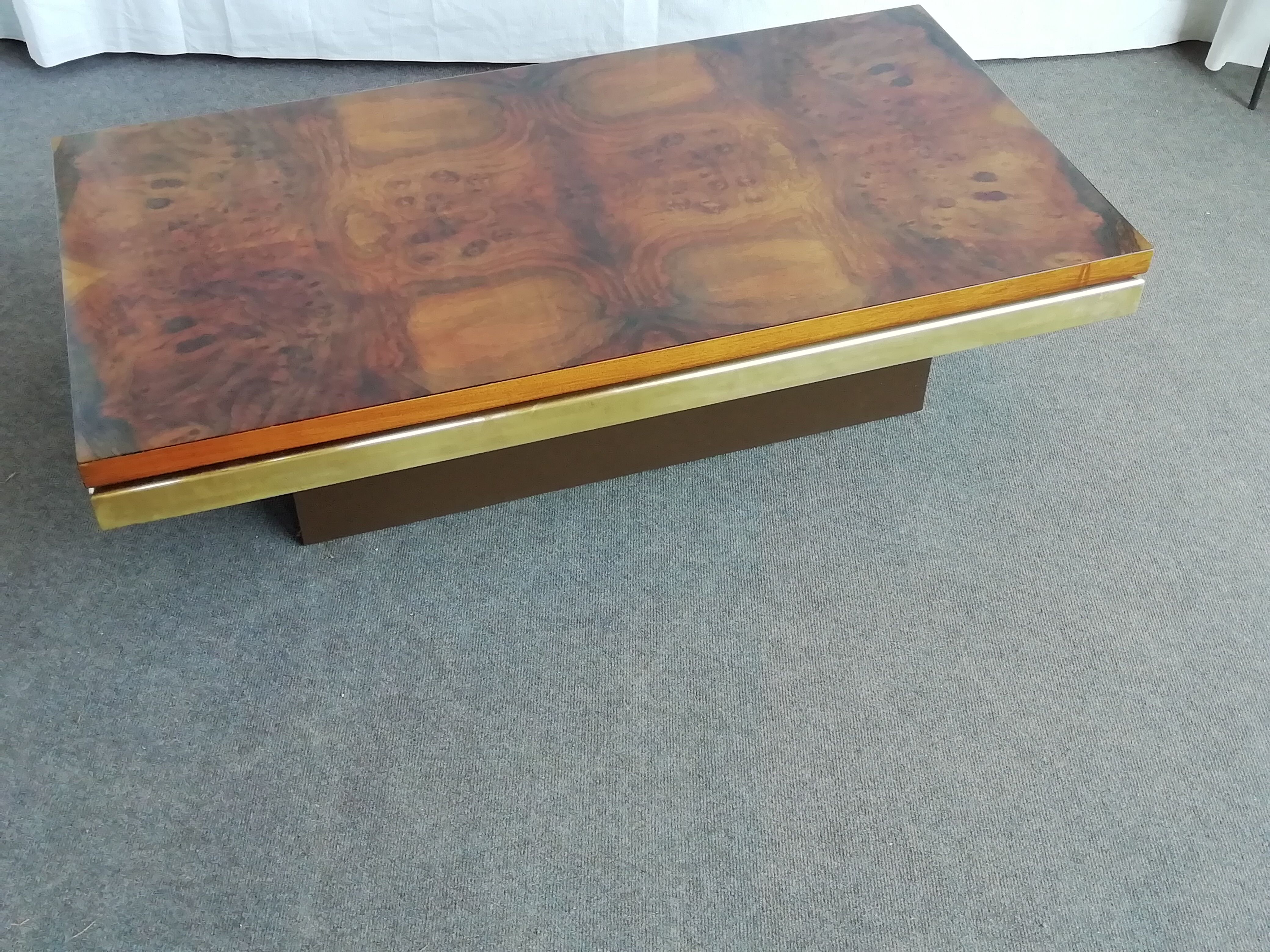 Vintage coffee table 70s wood and brass