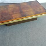 Vintage coffee table 70s wood and brass