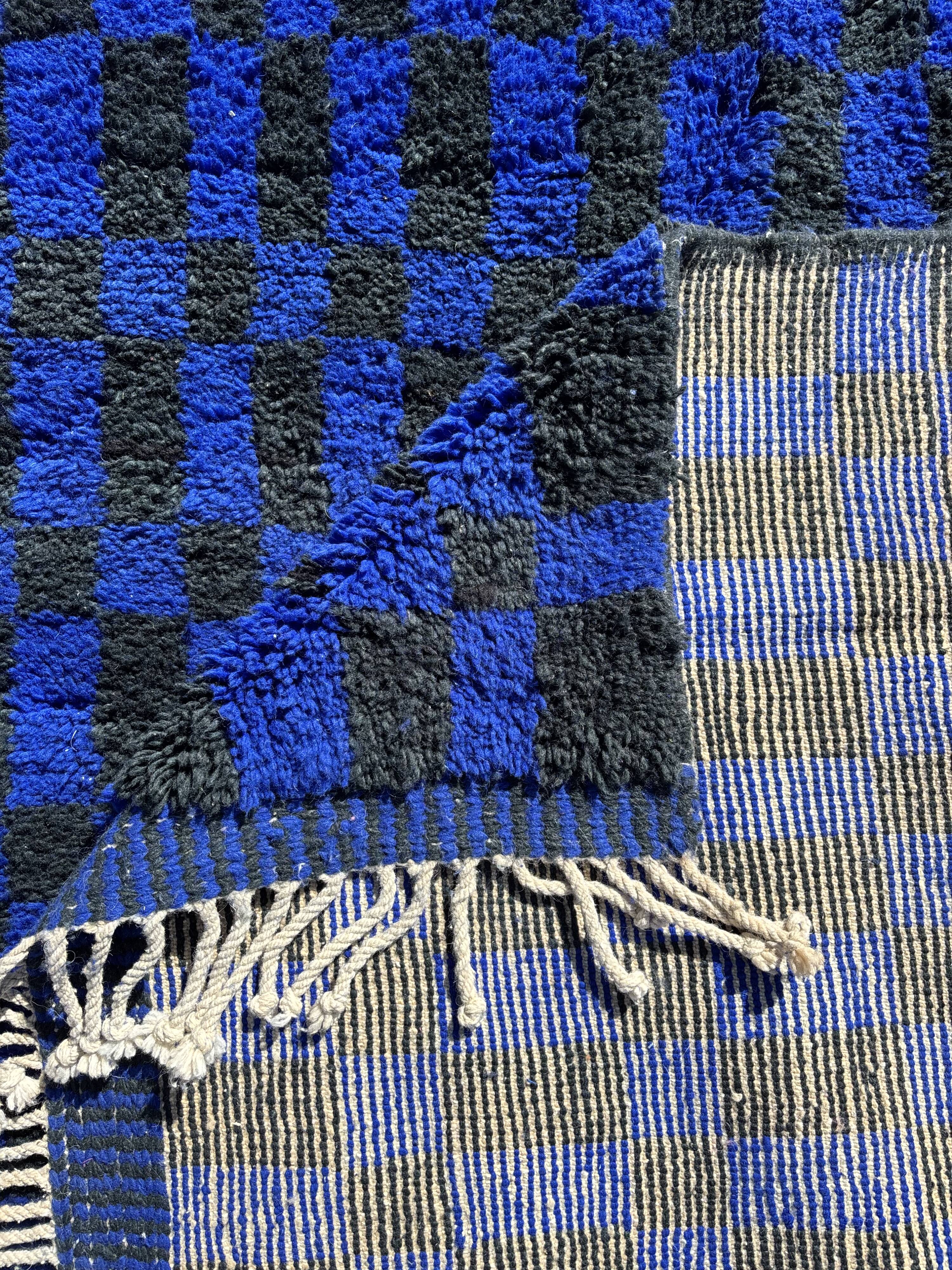 Large Moroccan Berber rug in blue and black 200x300 cm in wool