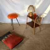 Side table with rattan magazines rack
