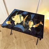 Coffee table with hand-painted ceramic top. France, 1950s