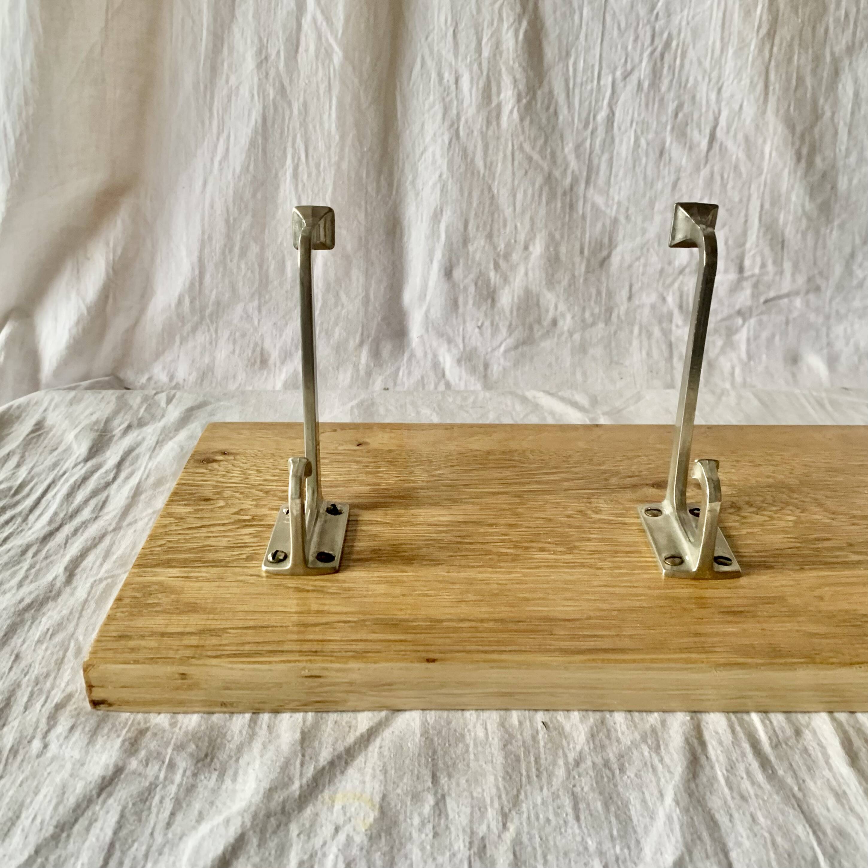 Vintage solid wood wall coat rack - 5 chrome-plated cast aluminum hooks