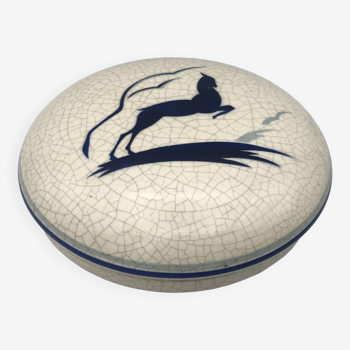 Bonbonnière en céramique à effet de craquelure décor d’antilope, moulin des loups