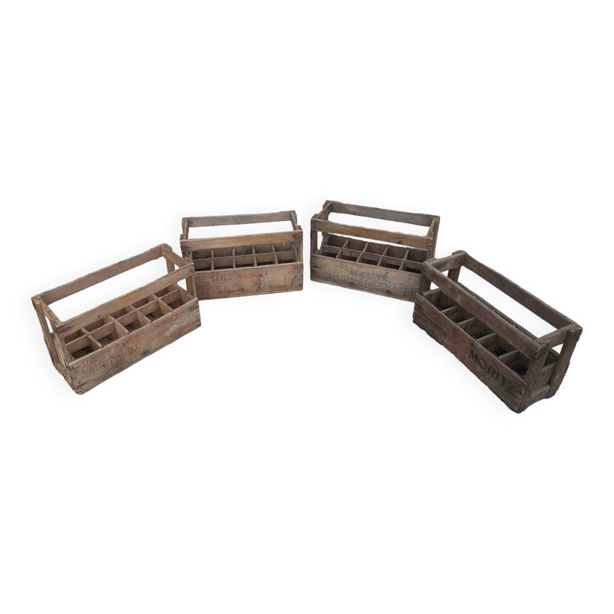 Lot of 4 vintage old wooden bottle racks