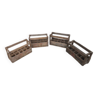 Lot 4 old vintage wooden bottle rack crates