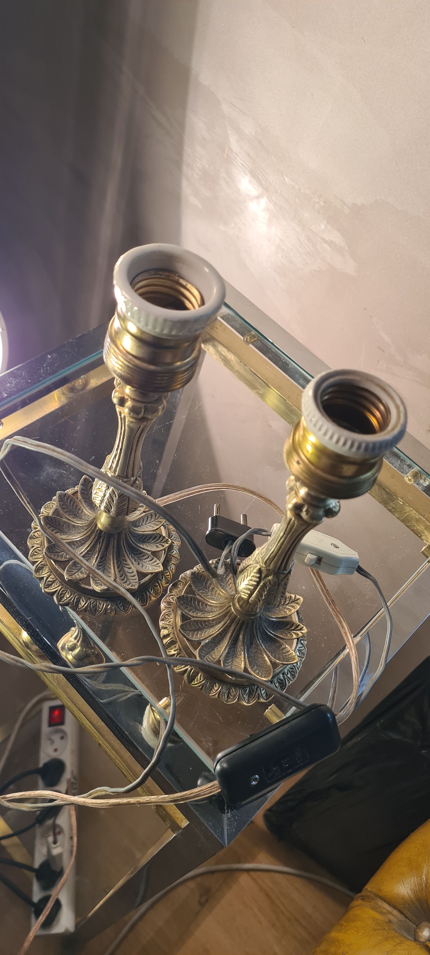 Bronze bedside lamps with gold lampshade and gold gallon 31x14