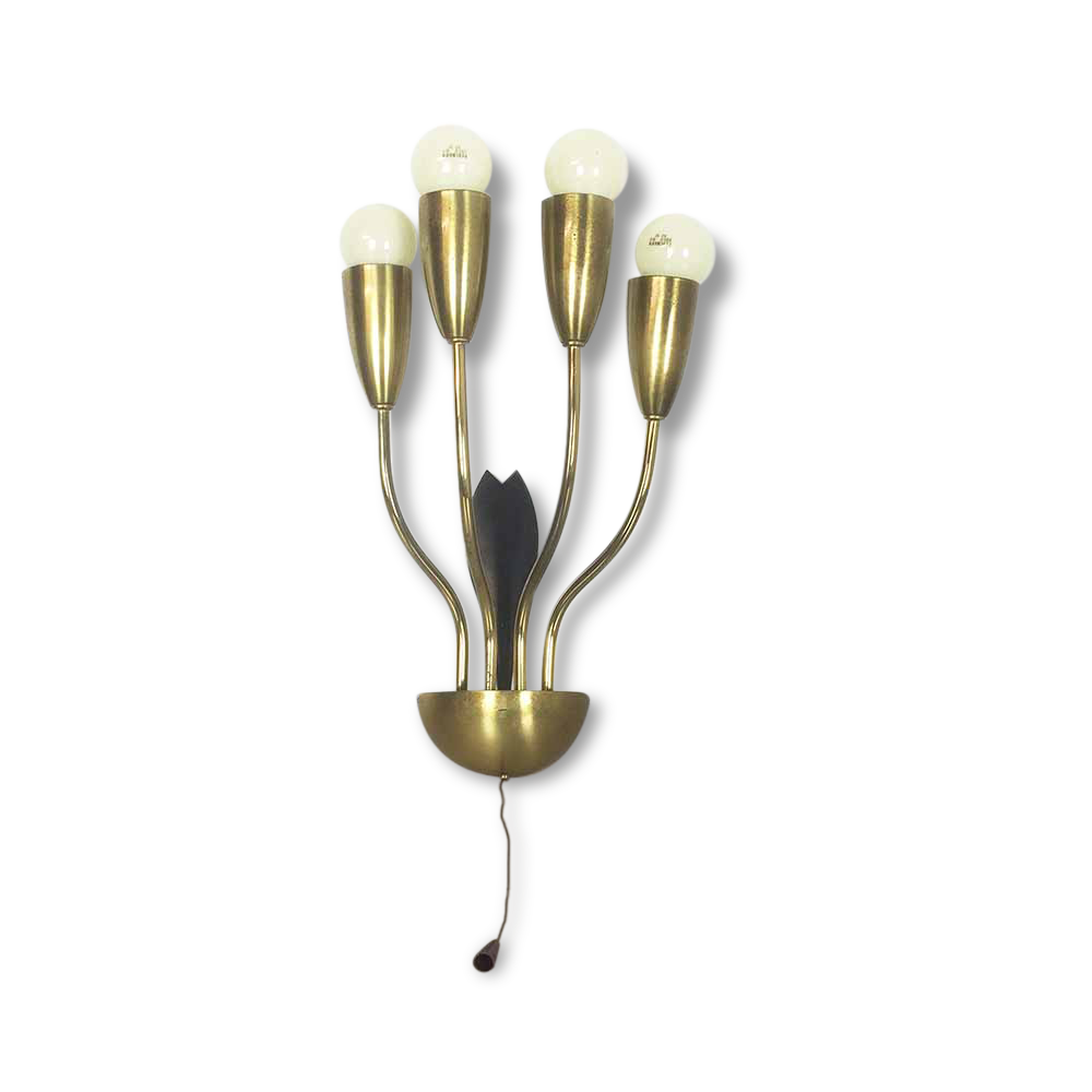 Italian wall light | applied in metal and brass - 1960 s | midcentury modern