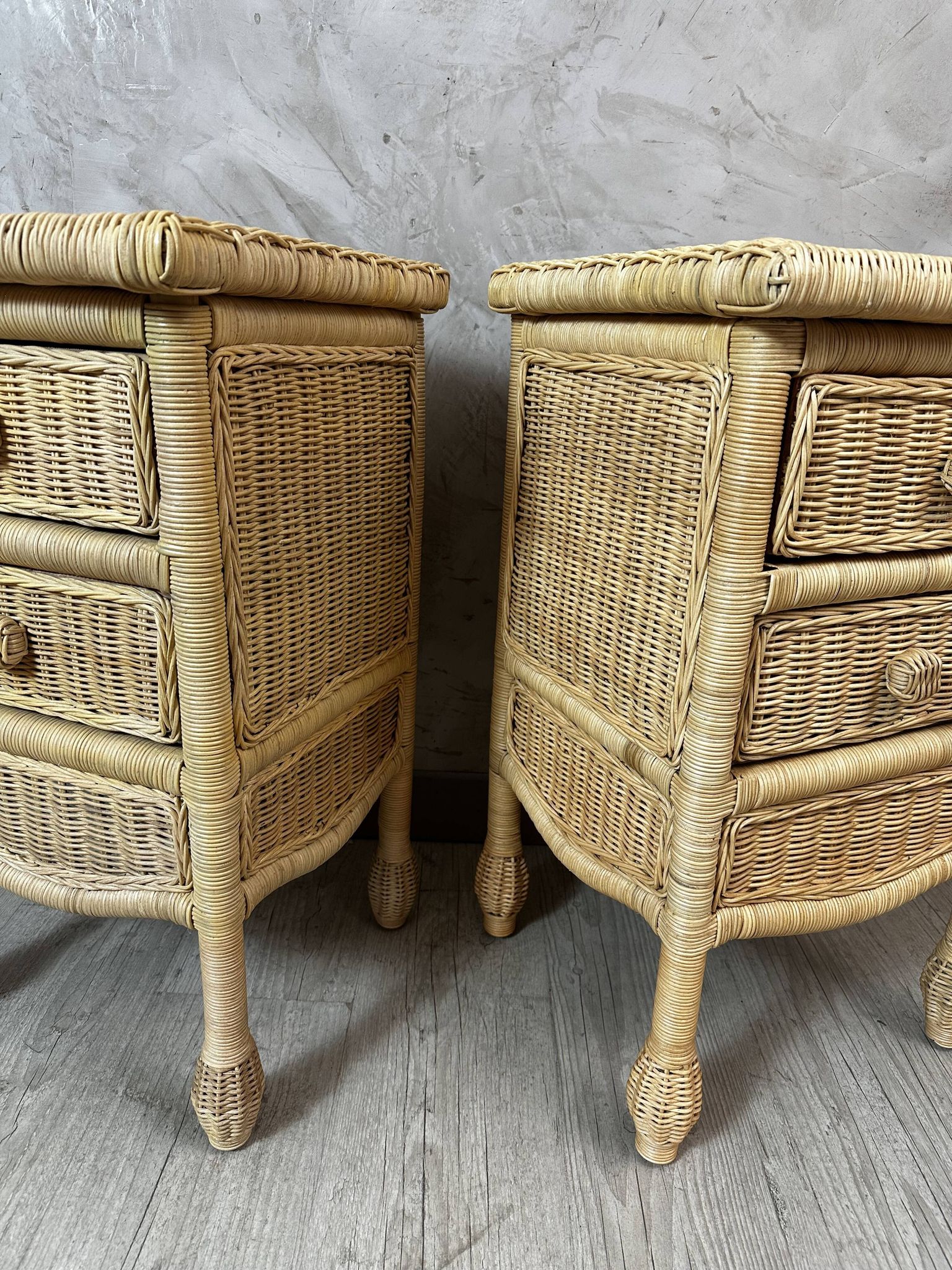 Pair of rattan bedside tables