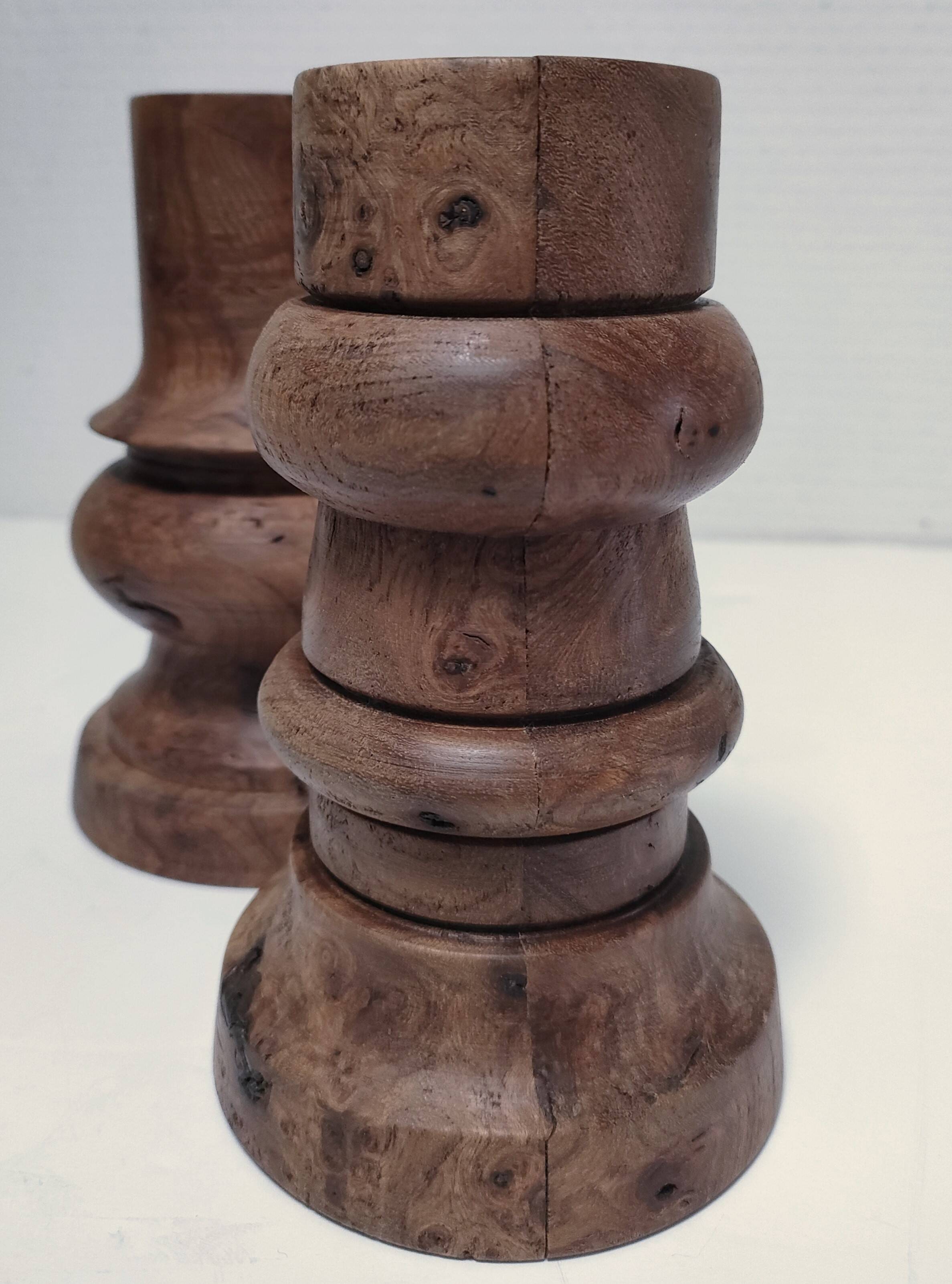 Two vintage turned wood pen and pencil pots