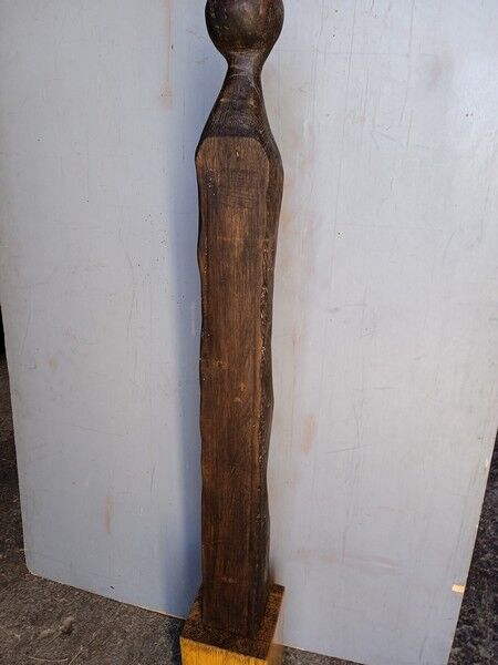Large stylized sculpture ep 1950/60 carved wood + base