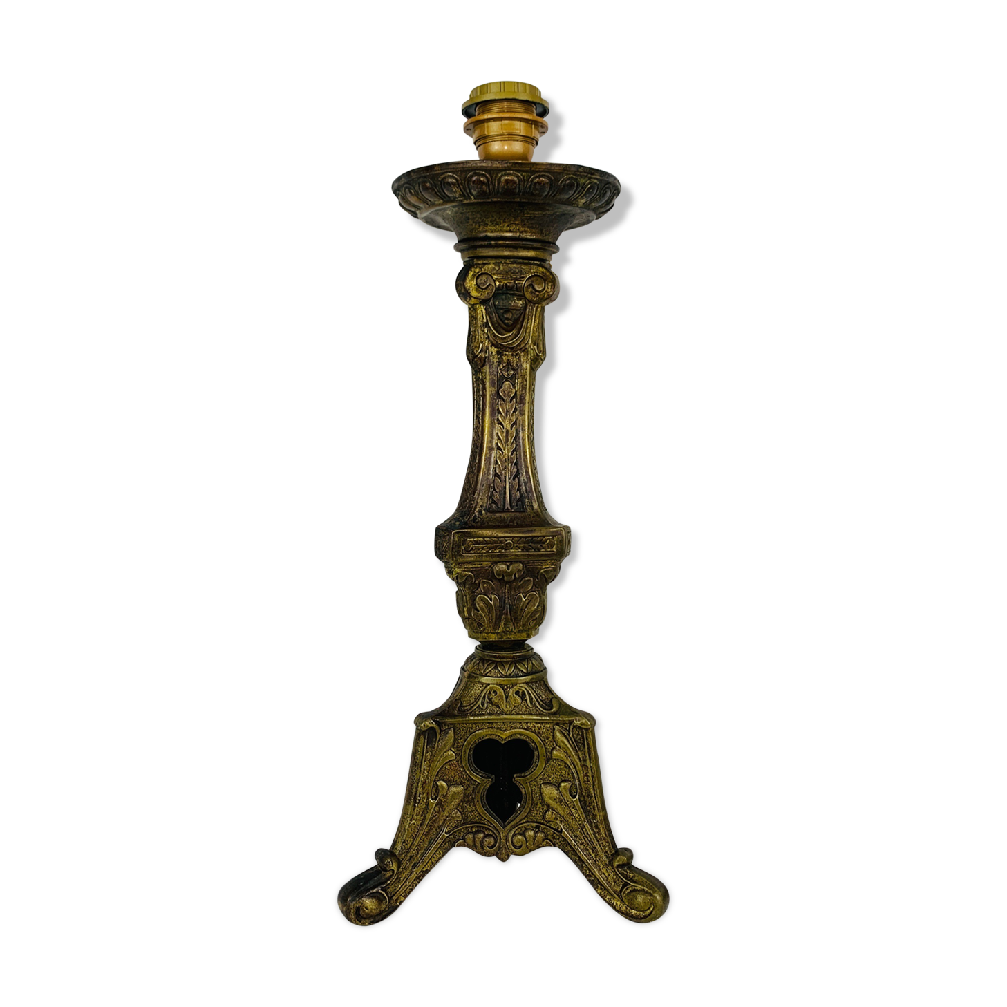 Lamp foot Bronze gilded brass old spat candle church 19th candelabra