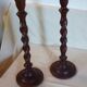 Pair of large vintage twisted wood candlesticks