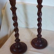 Paire de bougeoirs vintage en bois torsadé