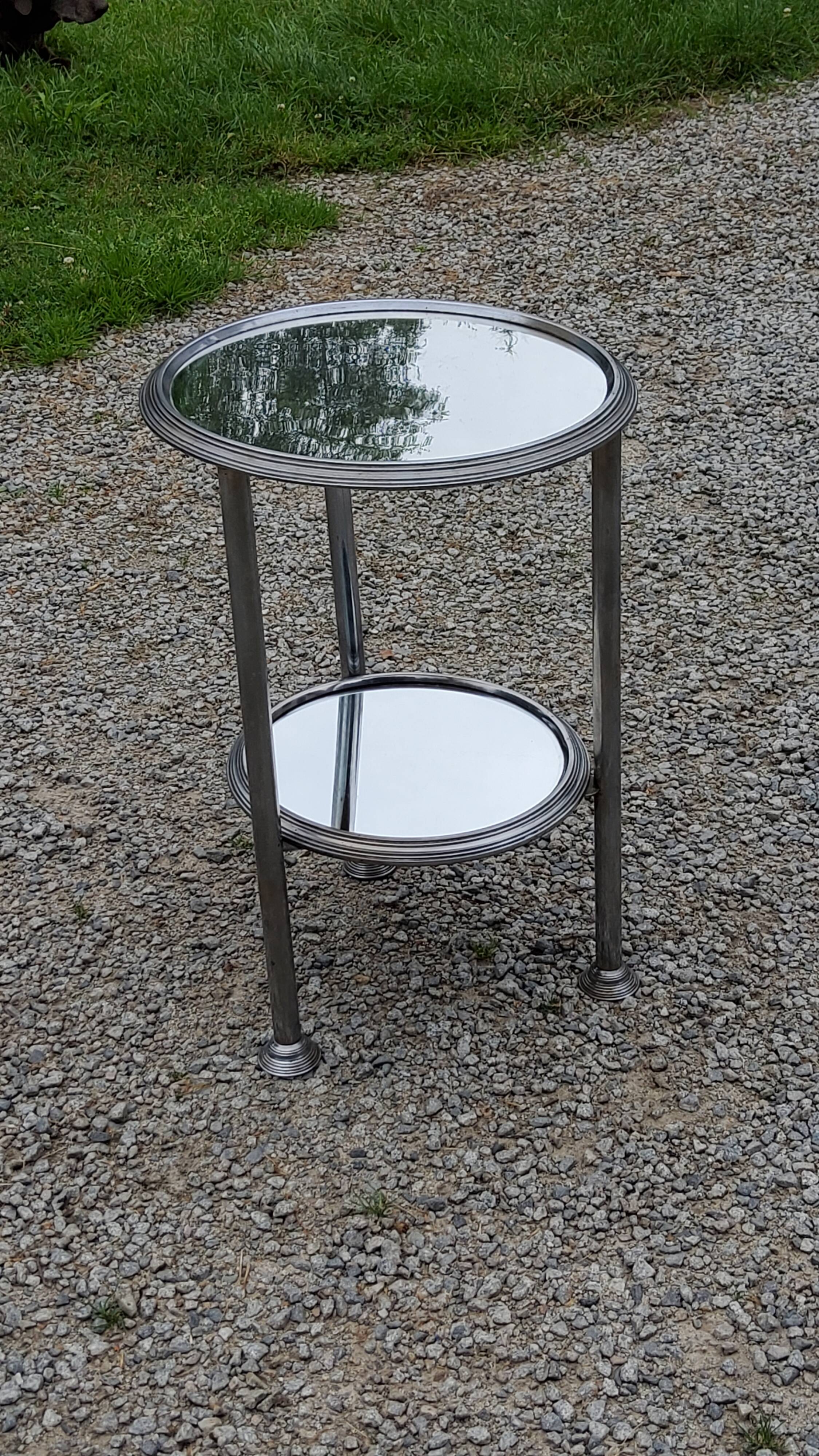 Art Deco side table, end table in chromed metal and mirror, 1930