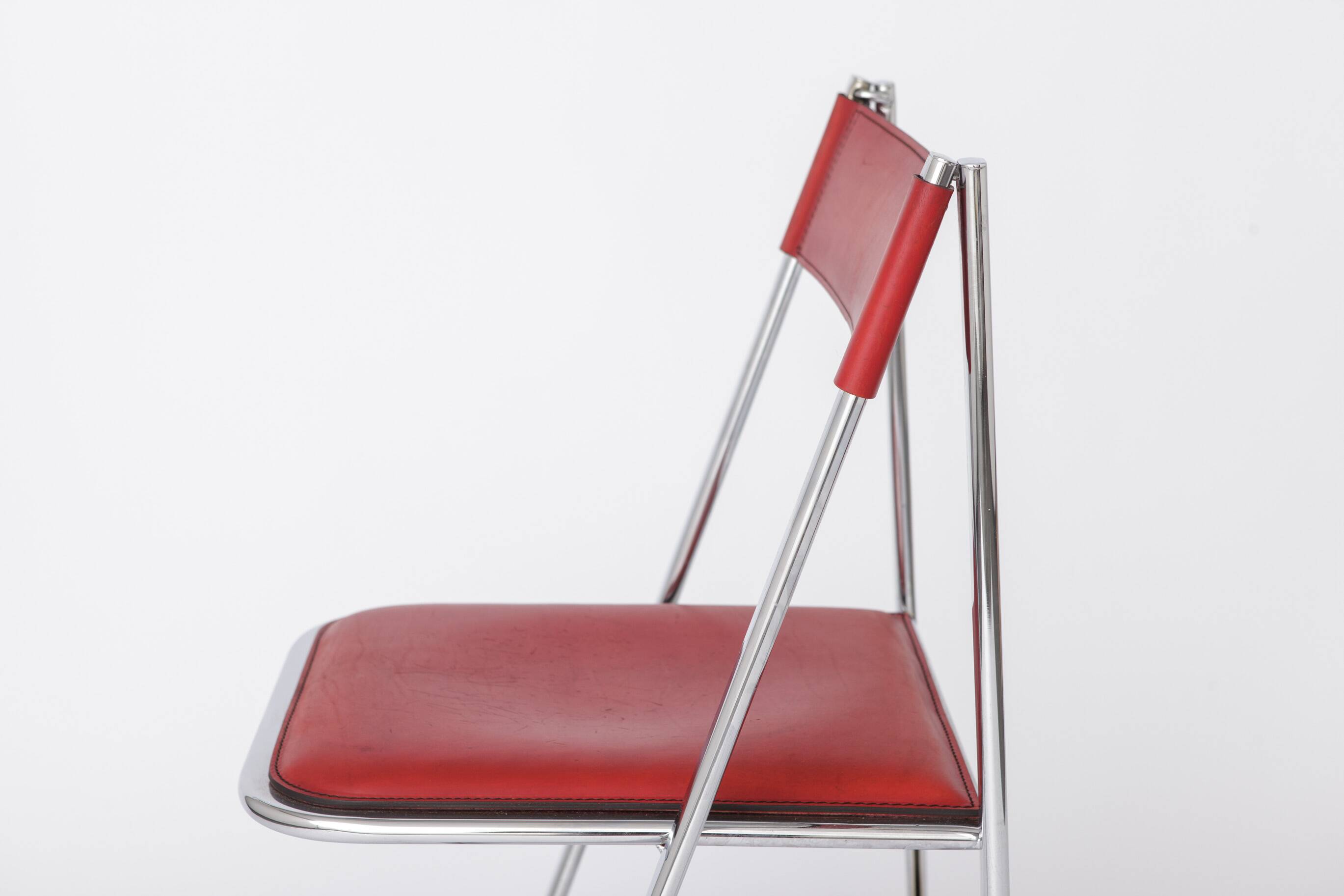 Tamara Folding Chair by Arrben Italy 1970s | Chrome Frame & Red Leather |