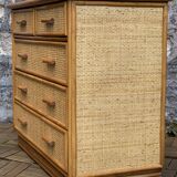 Vintage rattan and woven wicker chest of drawers 1970