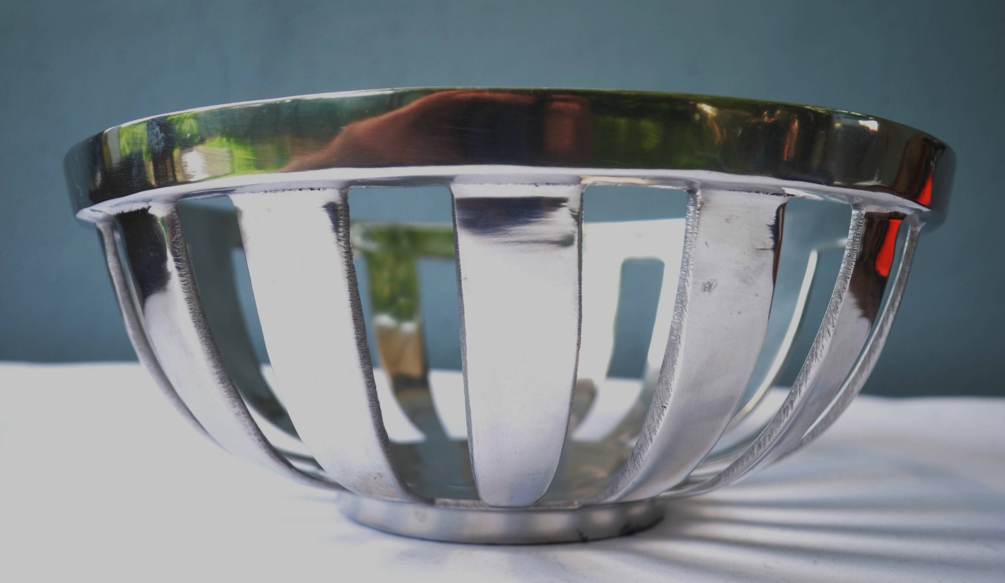 Mid Century Modernist Chrome Basket Centerpiece Bowl
