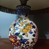 Gien earthenware lamp with peony decoration