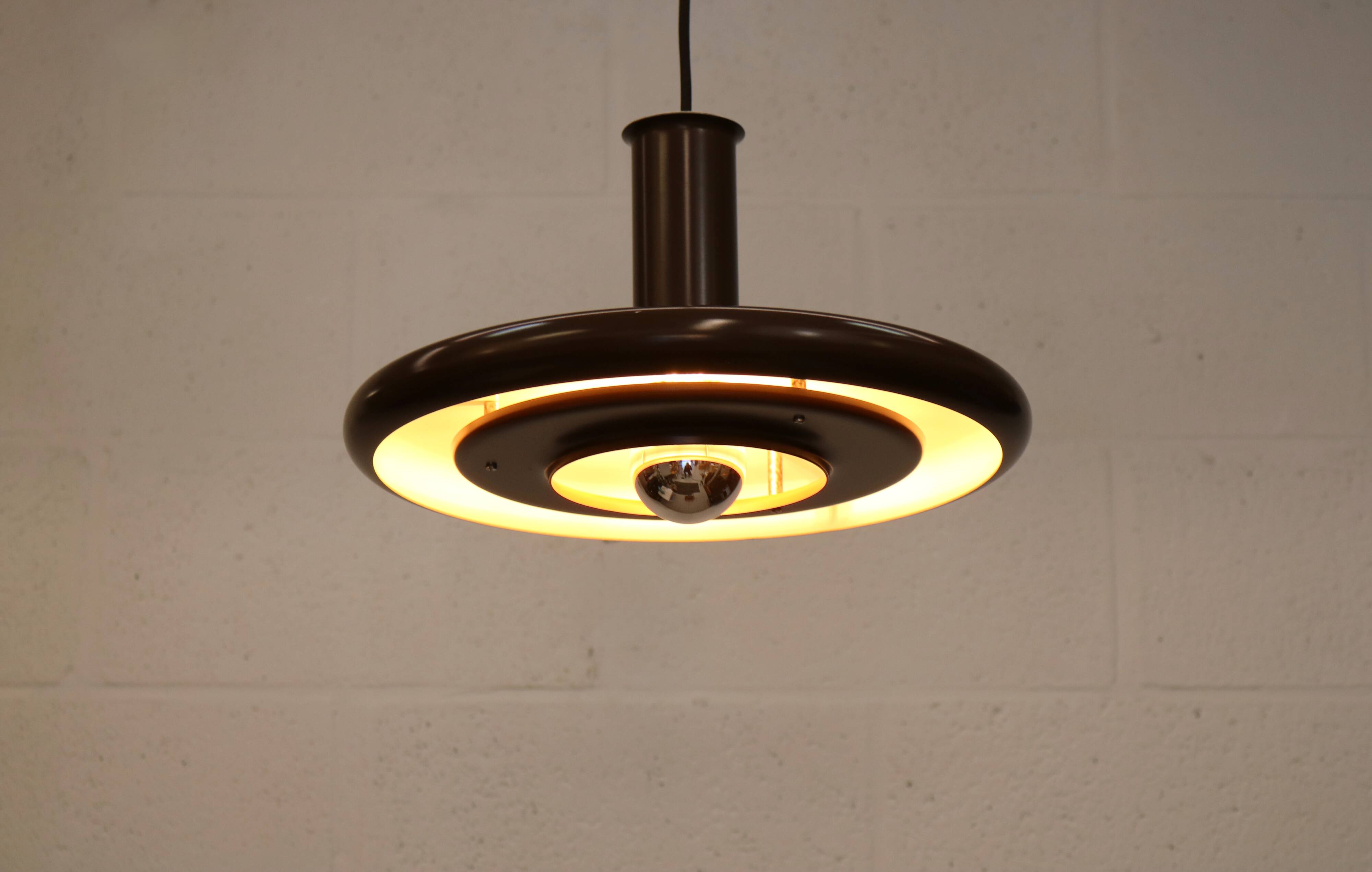 Brown vintage Fog & Morup pendant lamp: Hans Due Optima model, mid-century.