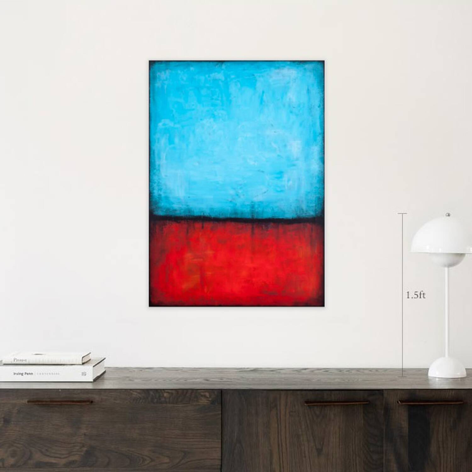 Blue and Red original minimalist abstract modern painting, stretched canvas