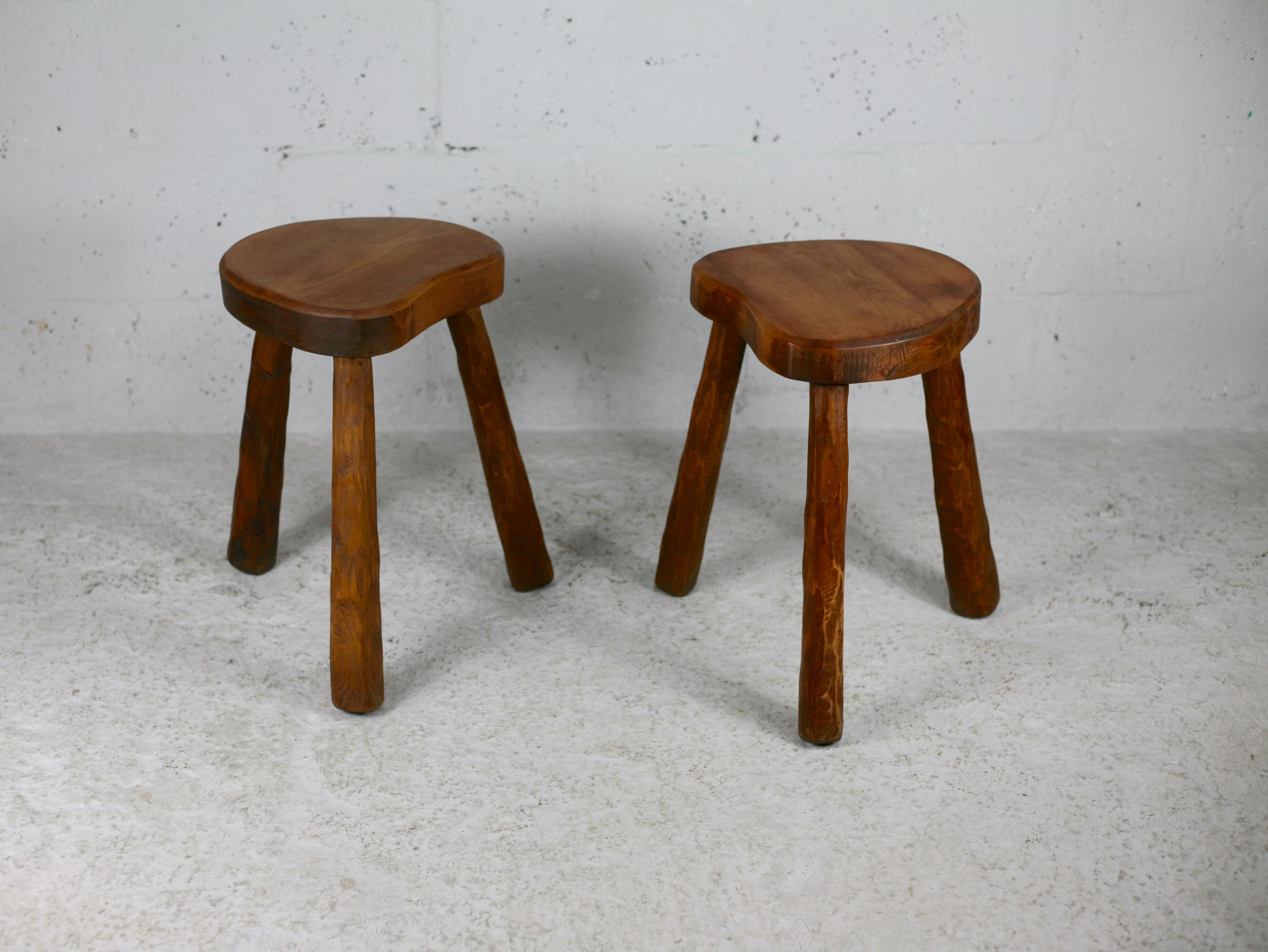Pair of brutalist stools, France, circa 1960