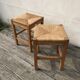 Pair of vintage beech stools seated mulched
