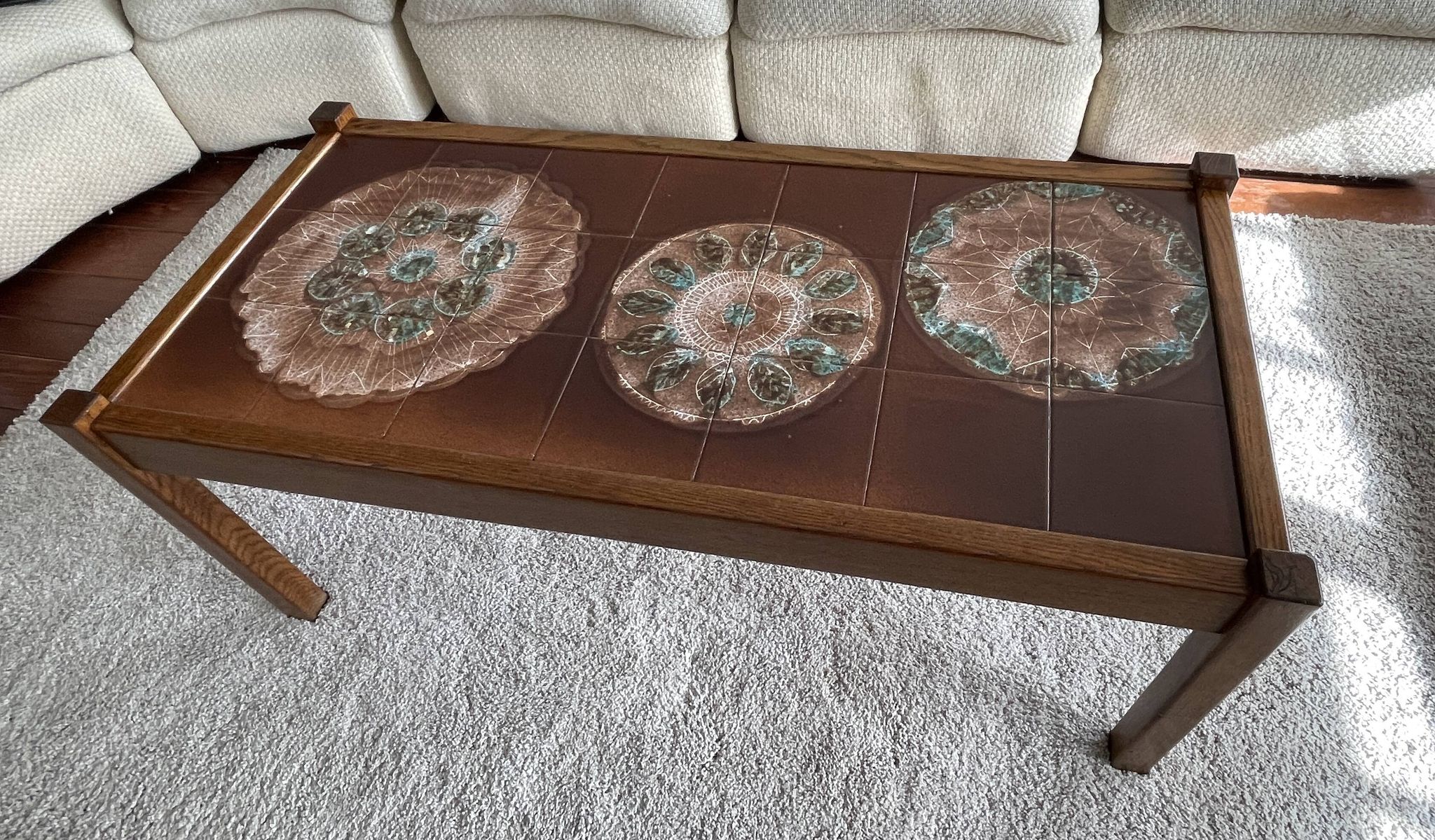 Coffee table in wood and ceramic attributed to Juliette Belarti alias Julien de Covemaeker