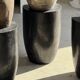 Stool, side table, end table in solid mango wood, cylindrical.