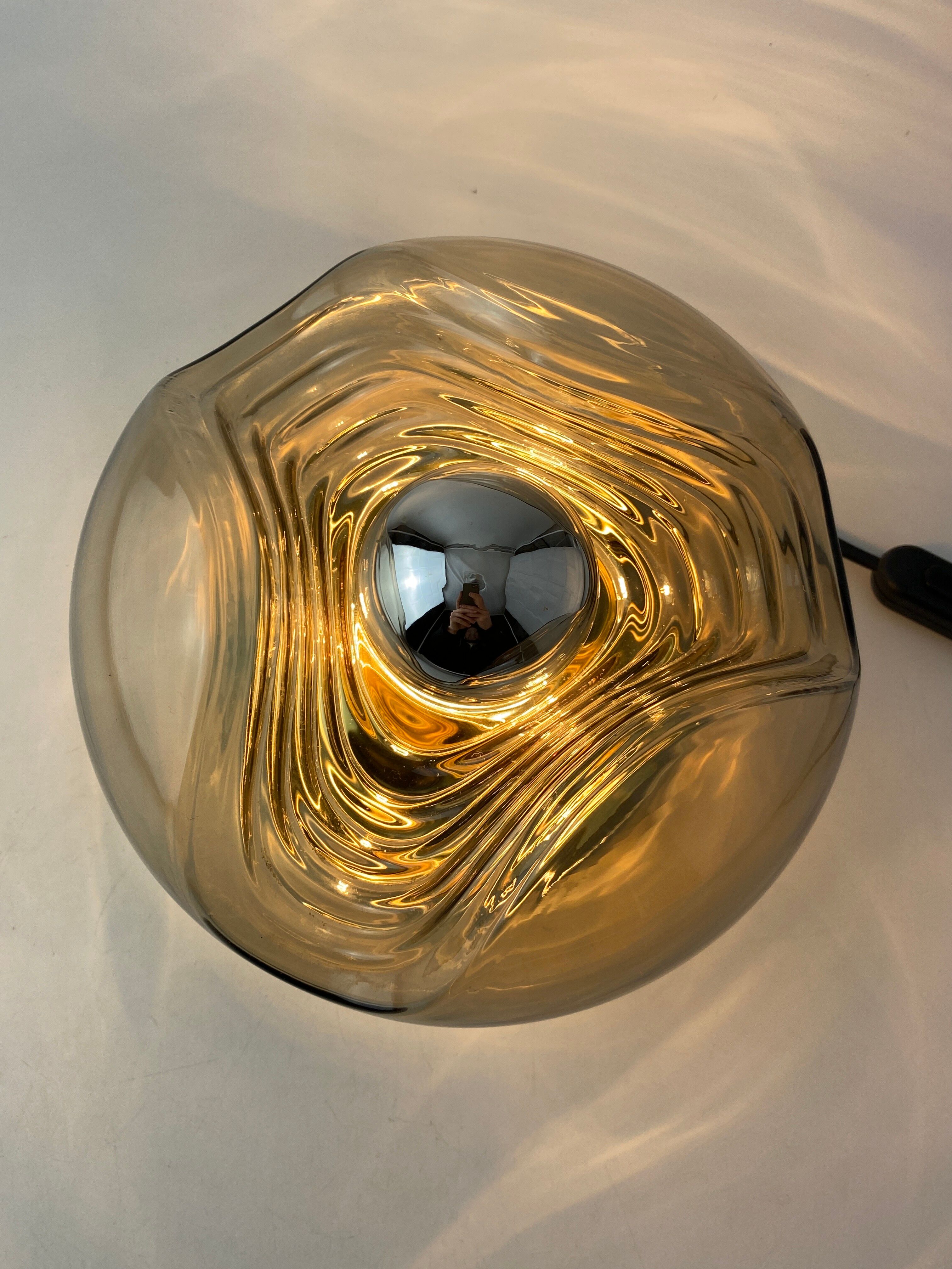 Smoked Glass & Gold Chromed table lamp futura by Peill and Putzler 1970
