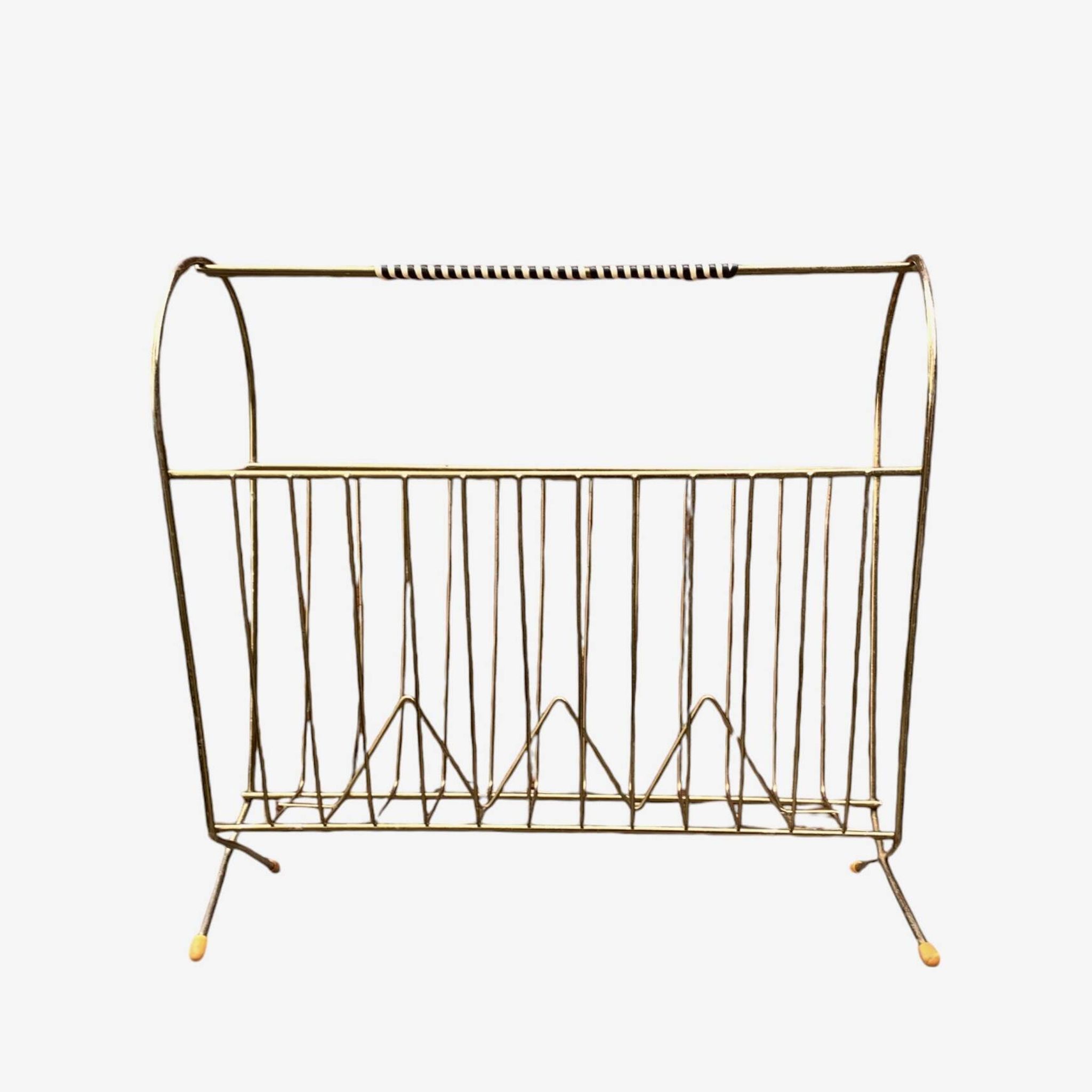 50s magazine rack in brass and scoubidou