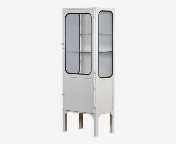 Vitrine médicale vintage en fer et verre, années 1970
