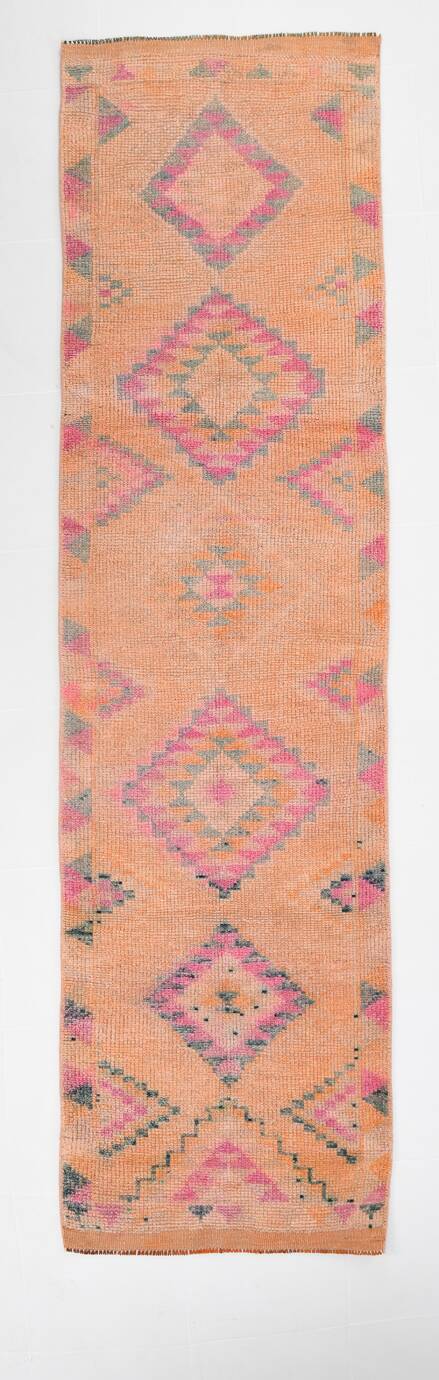 Peach & Pink Hallway Vintage Runner Rug, 84x310Cm