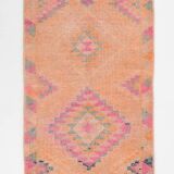 Peach & Pink Hallway Vintage Runner Rug, 84x310Cm