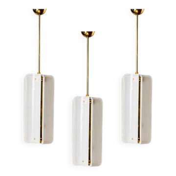 Mid-Century Modern Style White Murano Glass And Brass Italian Pendant Lamp