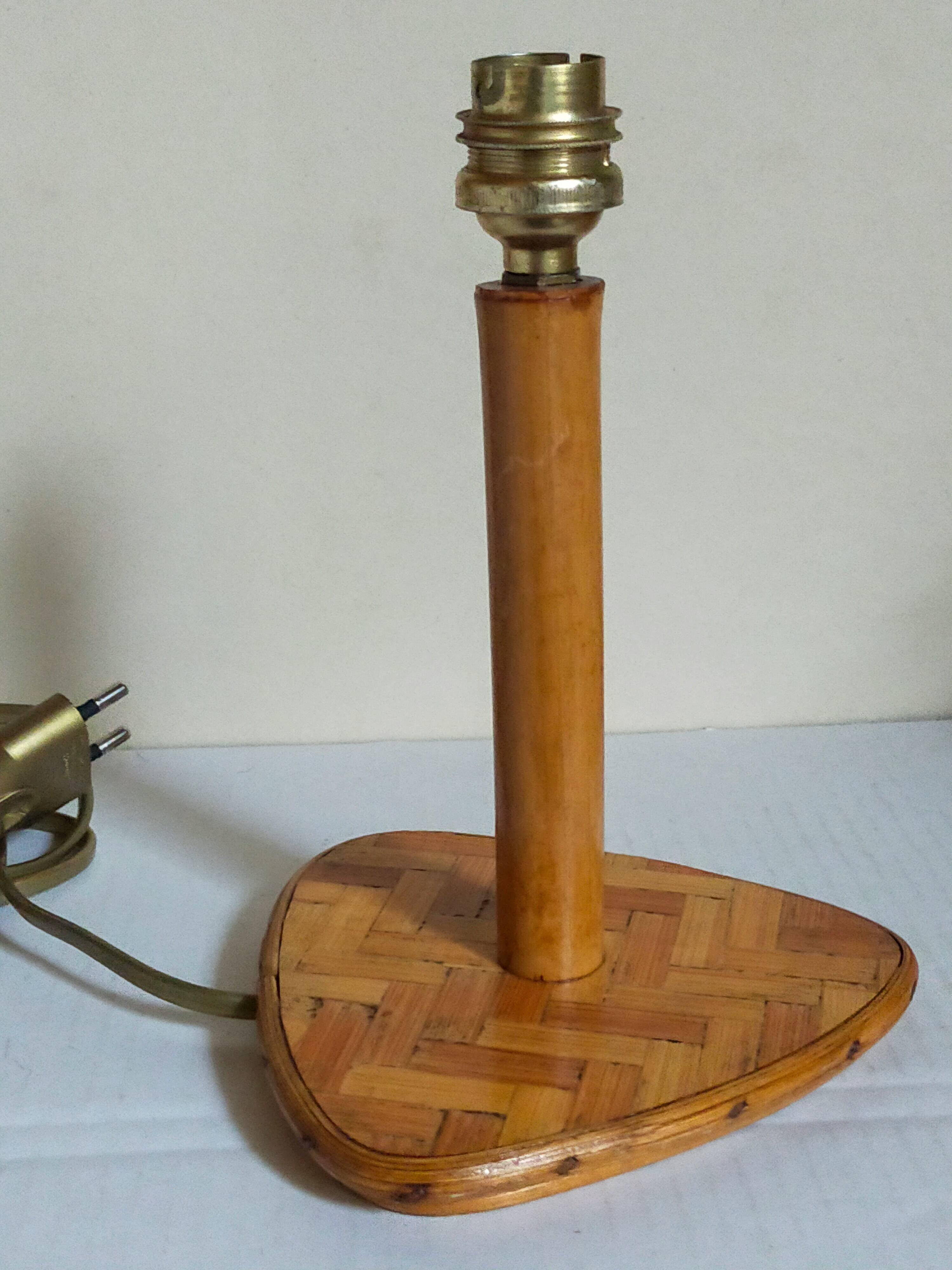 Table lamp in wood and rattan, 50s raffia lampshade