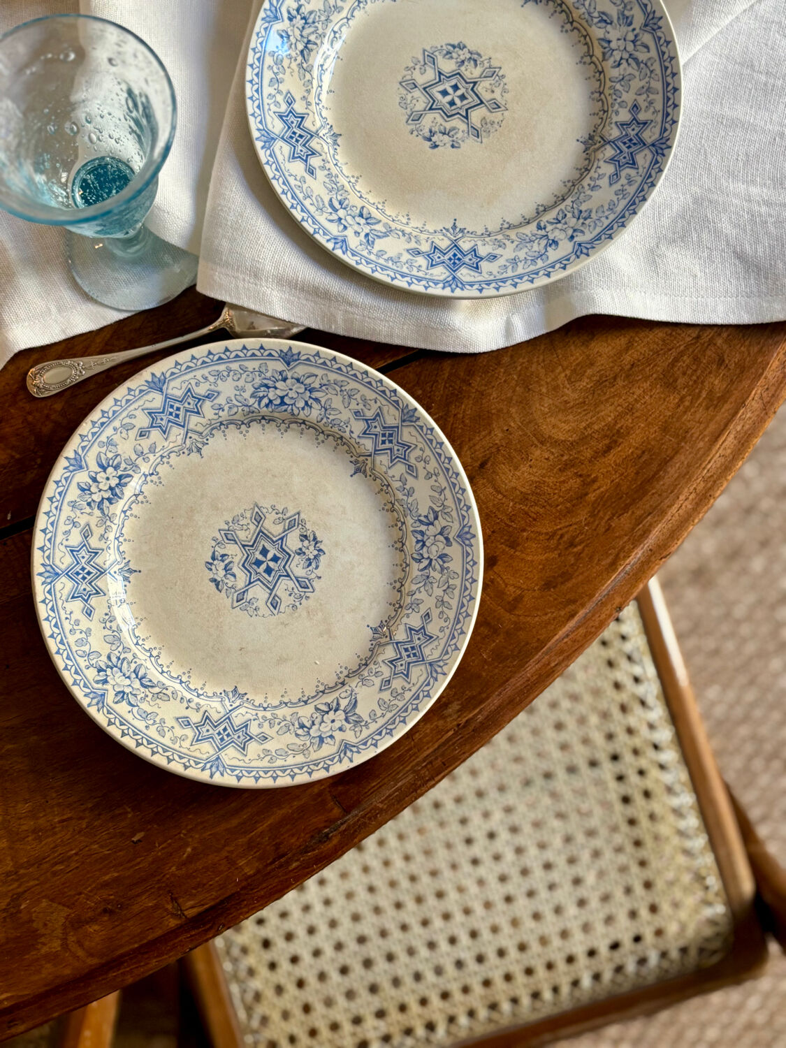 Set of 10 Sarreguemines “Balkan Blue” dessert plates / antique porcelain