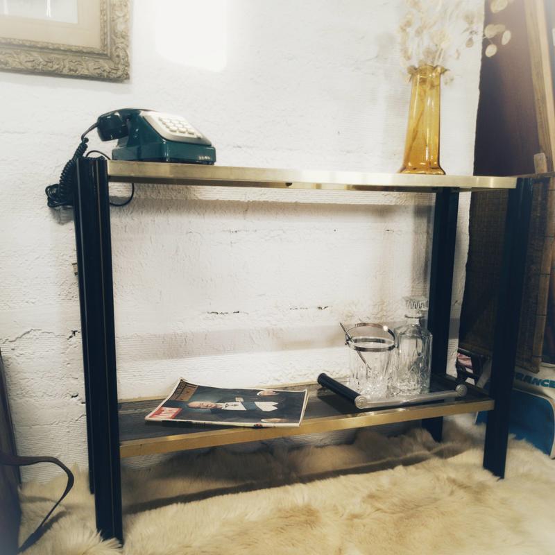 Vintage wooden console and smoked glass