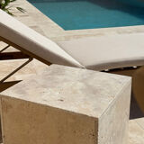 Side table, "cube" end table in travertine.