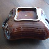 Plat carré à anses marron et doré