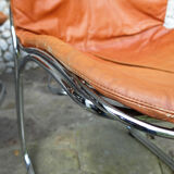 Series of 4 chairs Sabrina design Gastone Rinaldi for Rima, tawny leather, 1970