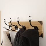 Vintage style wall coat rack in raw wood & metal – 4 double hooks – 45 cm