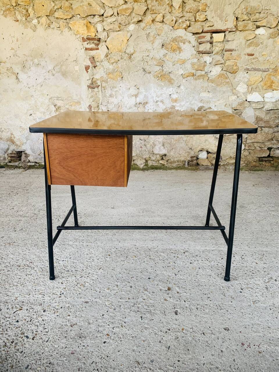 Vintage metal and formica desk with 2 drawers, circa 60's