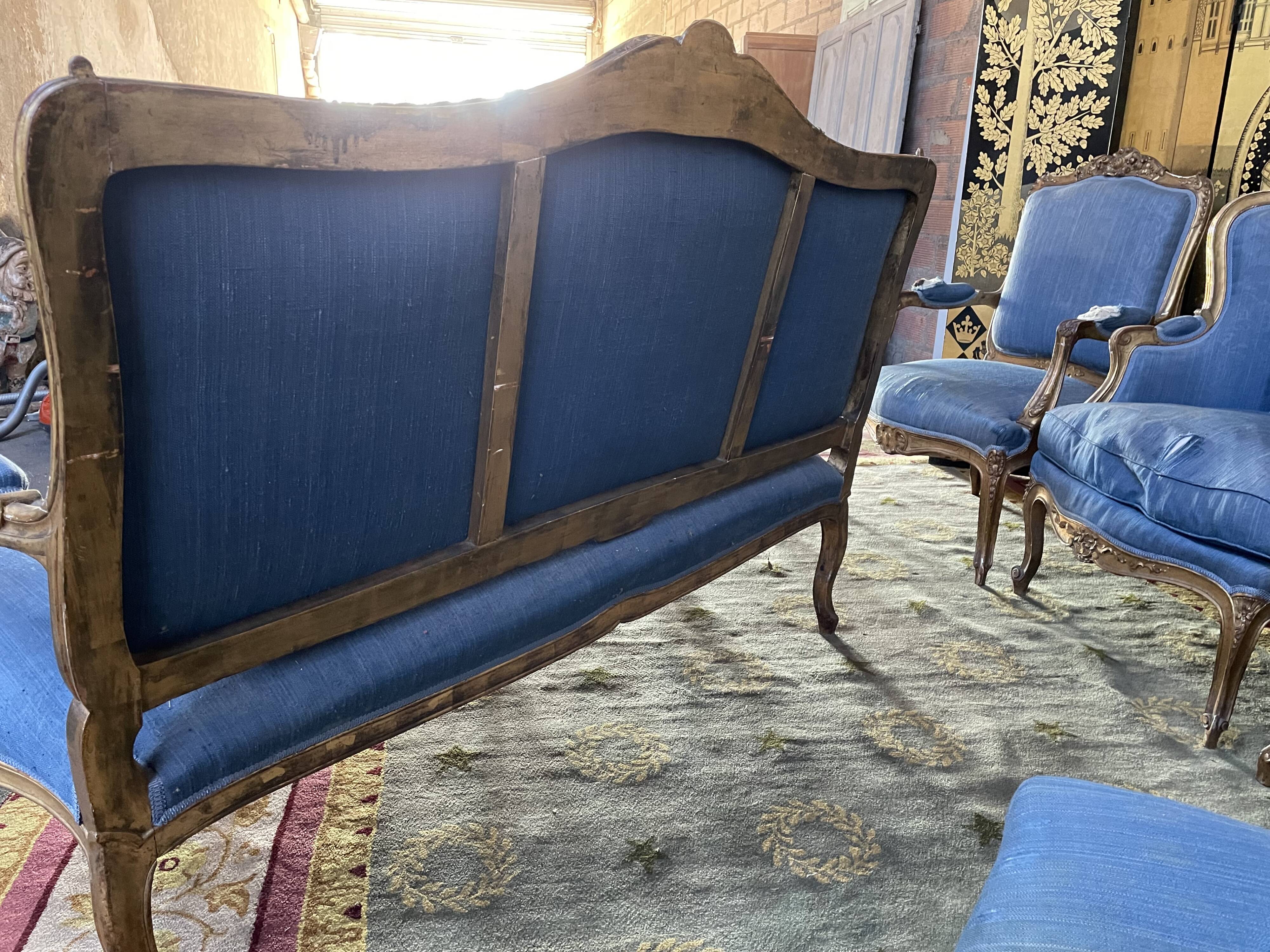 Complete living room louis XV style gilded wood 1900