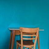 Vintage bistro table with compass legs, formica, beech, 50 x 70.